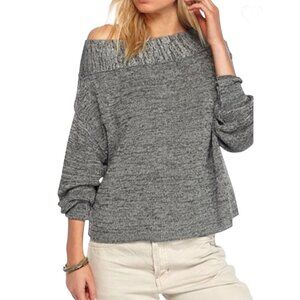 Free People Alana Off The Shoulder Slouchy Sweater Marled Gray Women's Sz Small